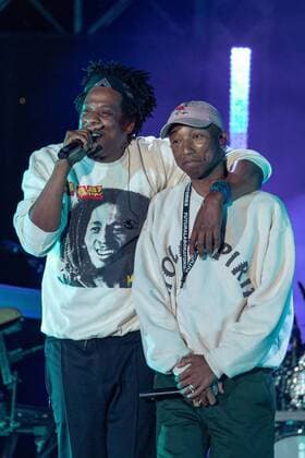 April 27, 2019 - Virginia Beach, Virginia, U.S - JAY-Z (SHAWN CARTER) and PHARRELL WILLIAMS during the inaugural Something In The Water Music Festival in Virginia Beach, Virginia Virginia Beach U.S. - ZUMAs135 20190427_zap_s135_196 Copyright: xDanielxDeSloverx