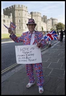 . 30 04 2019. Windsor , United Kingdom. As the Royal baby wait continues.. Royal superfan Terry Hutt arrives in Windsor for his 84th birthday today as he hopes the baby will be born today to help him celebrate.  xStephenxLockx xi-Imagesx IIM-19613-0002