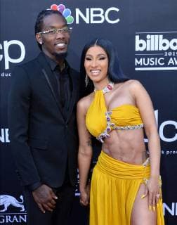 (L-R) Offset and Cardi B arrive for the 2019 Billboard Music Awards at the MGM Grand Garden Arena in Las Vegas, Nevada on May 1, 2019.  LAV20190501046 JIMxRUYMEN