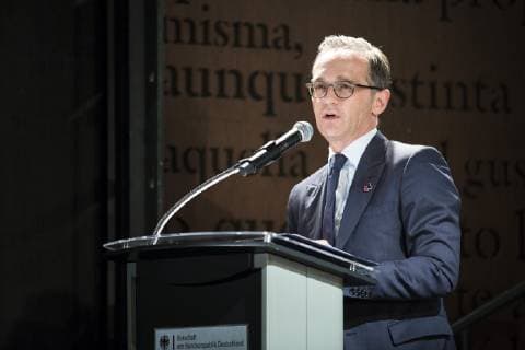 Bundesaussenminister Heiko Maas (L), SPD, haelt eine Rede im Rahmen einer Veranstaltung zu Frauenrechten und Rechtsstaatlichkeit im Claustro de Sor Juana in Mexiko-Stadt, 01.05.2019. Heiko Maas reist im Rahmen seiner Reise nach Lateinamerika Brasilien, Kolumbien und Mexiko. Mexiko-Stadt Mexico