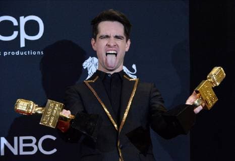 Brendon Urie of Panic! at the Disco appears backstage after winning the award for Top Rock Song for High Hopes, during the 2019 Billboard Music Awards at the MGM Grand Garden Arena in Las Vegas, Nevada on May 1, 2019.  LAV20190501186 JIMxRUYMEN