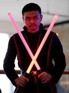 (190504) -- TAGUIG CITY, May 4, 2019 -- A Star Wars fan dressed as a character in the film participates in the Star Wars Day in a mall in Taguig, the Philippines, May 4, 2019. The Star Wars Day is celebrated on May 4 every year by the fans of the sci-fi movie series in different parts of the world. ) PHILIPPINES-TAGUIG-STAR WARS DAY ROUELLExUMALI 