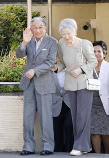 Ex-Emperor Akihito Former Japanese Emperor Akihito and his wife former Empress Michiko visit Tokyo Lawn Tennis Club on May 5, 2019, in their first public appearance since his abdication on April 30. 