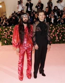 Alessandro Michele and Harry Styles arrive on the red carpet at The Metropolitan Museum of Art s Costume Institute Benefit Camp: Notes on Fashion at Metropolitan Museum of Art in New York City on May 6, 2019.  NYP20190506219 JOHNxANGELILLO