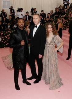 Maggie Rogers, Stuart Vevers, and Michael B. Jordan arrive on the red carpet at The Metropolitan Museum of Art s Costume Institute Benefit Camp: Notes on Fashion at Metropolitan Museum of Art in New York City on May 6, 2019.  NYP20190506316 JOHNxANGELILLO