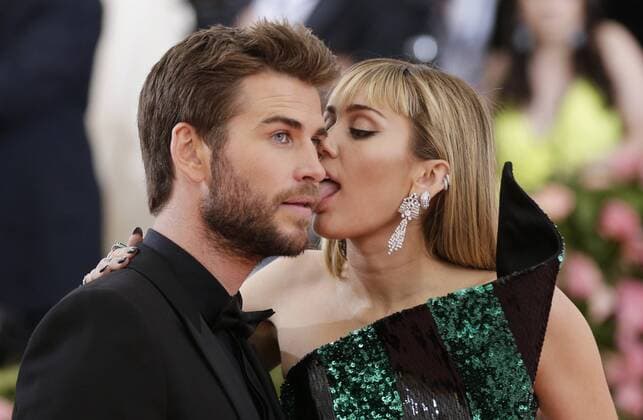 Miley Cyrus and Liam Hemsworth arrive on the red carpet at The Metropolitan Museum of Art s Costume Institute Benefit Camp: Notes on Fashion at Metropolitan Museum of Art in New York City on May 6, 2019.  NYP2019050937 JOHNxANGELILLO