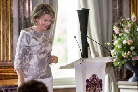 Queen Mathilde of Belgium pictured during a ceremony to award the Queen Mathilde Award 2019, in Brussels, Thursday 09 May 2019. The winner of the Award is selected by a youth jury from one of the nineteen Queen Mathilde Foundation projects.  HATIMxKAGHAT 05581525