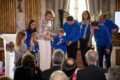 Queen Mathilde of Belgium pictured during a ceremony to award the Queen Mathilde Award 2019, in Brussels, Thursday 09 May 2019. The winner of the Award is selected by a youth jury from one of the nineteen Queen Mathilde Foundation projects.  HATIMxKAGHAT 05581521