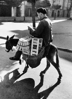 Spanish Civil War - Spain in 1936 - man rides on a donkey while reading a book. Photo by Erich Andres, taken in times of the Spanish Civil War (1936-1939)., Spanien *** Spanish Civil War Spain in 1936 man rides on a donkey while reading a book Photo by Erich Andres taken in times of the Spanish Civil War 1936 1939 Spain Copyright: ErichxAndres UnitedArchives90062_00639571