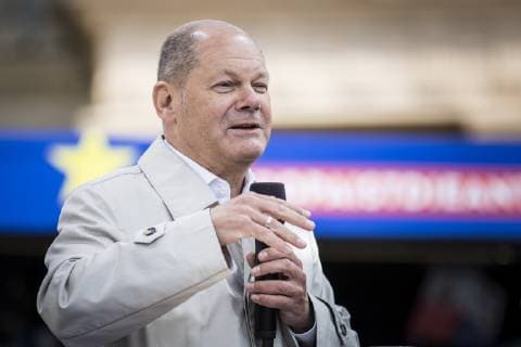 Bundesfinanzminister Olaf Scholz, SPD, aufgenommen im Rahmen der Kundgebung der SPD anlaesslich der anstehenden Europawahl. Magdeburg, 10.05.2019. Magdeburg Deutschland