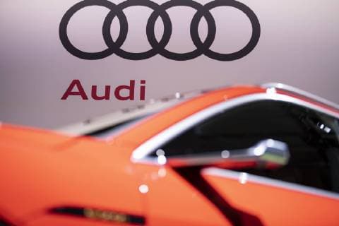14.05.2019, xkvx, Wirtschaft Auto, Volkswagen - 59. ordentliche Hauptversammlung 2019 emspor, v.l. Audi Logo Emblem Wortmarke Bildmarke Audi e-tron S5 Quattro Seitenspiegel Spiegel Seitenkamera Kamera Berlin