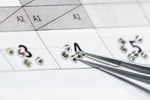 SMOLENSK, RUSSIA â€“ MAY 14, 2019: assessing cut diamonds at the Kristall Production Corporation, a Russian polished diamonds manufacturer. Sergei Bobylev TASS  TS0AB60A