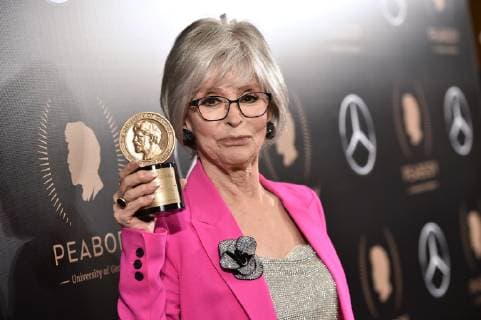 Rita Moreno arrives in the press room with an award at the 78th Annual Peabody Awards Ceremony at Cipriani, Wall Street on May 18, 2019 in New York City.  NYP20190518343 STEVENxFERDMAN