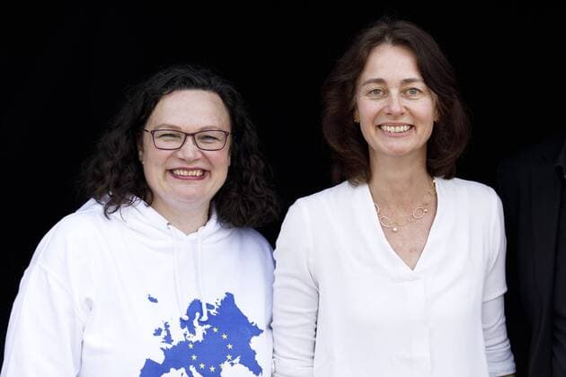 Andrea Nahles und Katarina Barley bei der Demonstration Ein Europa für alle - Deine Stimme gegen den Nationalismus in der Deutzer Werft. Köln, 19.05.2019 *** Andrea Nahles and Katarina Barley at the demonstration Ein Europa für alle Deine Stimme gegen den Nationalismus at the Deutzer shipyard in Cologne, 19 05 2019 Foto:xC.xHardtx xFuturexImage