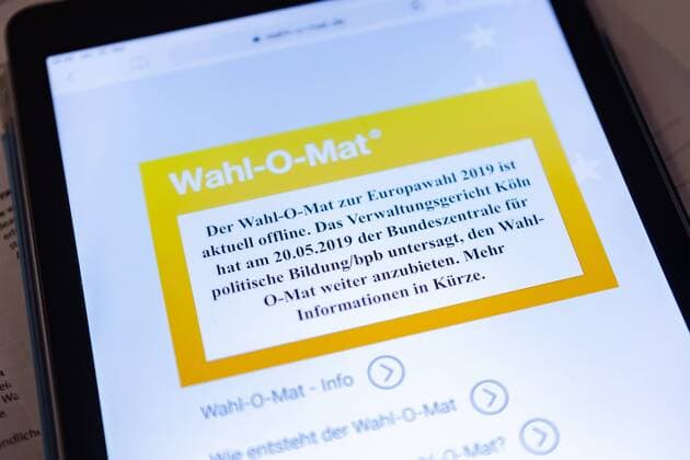 News Themen der Woche KW21 News Bilder des Tages Der Wahl-O-Mat zur Europawahl 2019 ist aktuell offline, Wahl-O-Mat fuer die Europawahl in Deutschland am 26.05.2019. Das Verwaltungsgericht Köln hat am 20.05.2019 der Bundeszentrale für politische Bildung bpb untersagt, den Wahl-O-Mat weiter anzubieten. Deutschland *** The election O Mat for the European election 2019 is currently offline, the election O Mat for the European election in Germany on 26 05 2019 The Administrative Court of Cologne prohibited the Federal Agency for Civic Education (bpb) on 20 05 2019 from offering the election O Mat further Germany