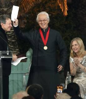 Arata Isozaki at Pritzker award ceremony Japanese architect Arata Isozaki (C), winner of the 2019 Pritzker Architecture Prize, attends the award ceremony at the Palace of Versailles outside Paris on May 24, 2019. 