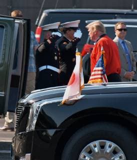 U.S. President Donald Trump is seen upon boarding Marine One at Akasaka Press Center on May 26, 2019.  TKP2019052607 KEIZOxMORI