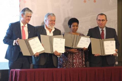 May 29, 2019 - EUM20190529NAC16.JPG.CIUDAD DE MEXICO, Femicide Femincidio-Programa.- Aspectos de la firma de la iniciativa Spotlight , que buscara promover equidad de genero y eliminacion de la violencia contra la mujer. Participaron Alejandro Encinas, subsecretario de Derechos humanos, poblacion y migracion; y Olga Sanchez Cordero, Phumzile Mlambo-Ngcuka, directora ejecutiva de ONU Mujeres; ambos al centro. 29 mayo 2019. Foto: Agencia EL UNIVERSAL Carlos Mejia AFBV Copyright: xCarlosxMejia ElxUniversalx