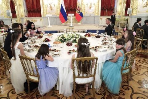 MOSCOW, RUSSIA - MAY 30, 2019: The Syropyatov family at a ceremony to present Orders of Parental Glory to parents of large families at the Moscow Kremlin. Mikhail Metzel TASS  TS0AD4EA