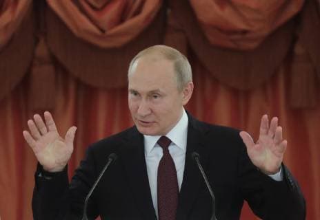 MOSCOW, RUSSIA - MAY 30, 2019: Russia s President Vladimir Putin speaks at a ceremony to present Orders of Parental Glory to parents of large families at the Moscow Kremlin. Mikhail Metzel TASS  TS0AD59B