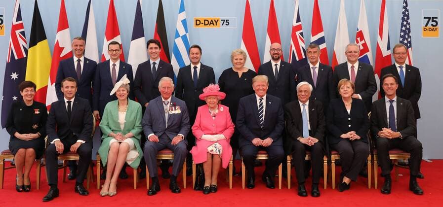 News Themen der Woche KW23 News Bilder des Tages . 05 06 2019. Portsmouth, United Kingdom. The Queen, accompanied by The Prince of Wales, and the President and the First Lady, pose for a formal photograph with leaders of the other Allied Nations ahead of the National Commemorative Event commemorating the 75th anniversary of the D-Day invasion. Southsea Common, Portsmouth. 5 6 2019. Back row l-r Slovakia DPM Richard RaA?i, Prime Minister of Poland Mateusz Morawiecki, Prime Minister of Canada Justin Trudeau, Prime Minister of Luxembourg Xavier Bettel, Prime Minister of Norway Erna Solberg, Prime Minister of Belgium Charles Michel, Prime Minister of the Czech Republic Andrej BabiA?, Prime Minister of Australia Scott Morrison, Danish Ambassador to the UK Lars Thuesen. Front row L-R Governor-General of New Zealand Patsy Reddy, President of France Emmanuel Macron, Prime Minister of the United  xPoolx xi-Imagesx IIM-19764-0024