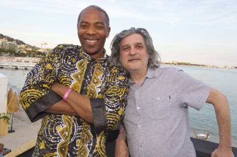 Cannes, France - June 04, 2019: MIDEM, the International B2B Music Market with Nigerian Musician Femi Kuti and his Manager Sodi. Olufela Olufemi Anikulapo Kuti MIDEM, the International B2B Music Market, Femi Kuti