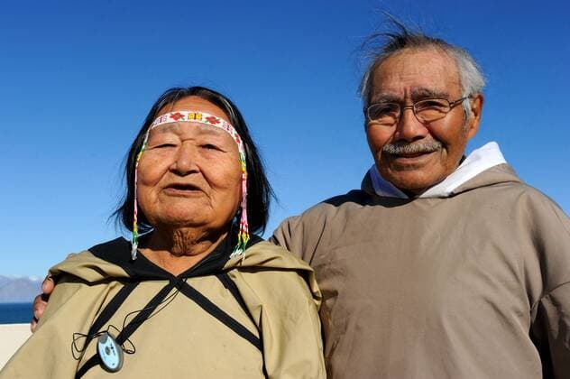 CANADA Portrait of elderly Inuit couple, Pond Inlet village, Baffin Island, Nunavut, Canada, August 2010  1305561 EricxBaccega