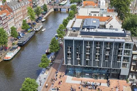 Aerial view of the Anne Frank House in Amsterdam, North Holland, The Netherlands, Europe Copyright: SimonxMontgomery 851-891 Editorial Use Only