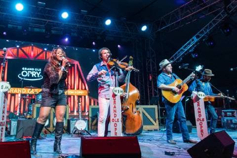 June 13, 2019 - Manchester, Tennessee, U.S - WENDY MOTEN with KETCH SECOR, CRITTER FUQUA and JOE ANDREWS of Old Crow Medicine Show during the Grand Ole Opry super jam Bonnaroo Music + Arts Festival in Manchester, Tennessee Manchester U.S. - ZUMAs135 20190613_zap_s135_054 Copyright: xDanielxDeSloverx