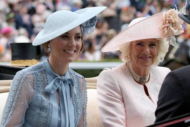 Catherine, Duchess of Cambridge and Camilla, Duchess of Cornwall arrive for the first day of Royal Ascot at Ascot Racecourse in Berkshire, England. JUNE 18th 2019  MTXx192207