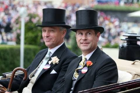 Rupert Ponsonby, 7th Baron de Mauley and Prince Edward, Earl of Wessex attend the first day of Royal Ascot at Ascot Racecourse in Berkshire, England. JUNE 18th 2019  MTXx192207