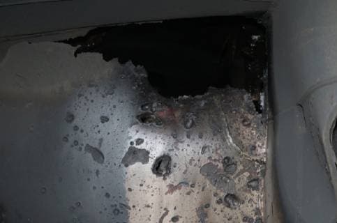 June 13, 2019 - Gilf of Oman - view of internal hull penetration blast damage sustained from a limpet mine attack on the starboard side of motor vessel M T Kokuka Courageous, while operating in the Gulf of Oman, June 13 2019 Gilf of Oman - ZUMAz03_ 20190613_sha_z03_289 Copyright: xDoDx
