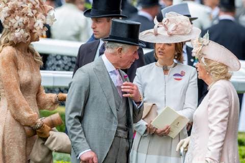 King Willem-Alexander and Queen Maxima visit Royal Ascot with Queen Elizabeth, Prince Charles, Camilla Duchess of Cornwall, William and Catherine Duke and Duchess of Cambridge in Ascot, United Kingdom, 18 June 2019. Credit: Wesley de Wit Hollandse Hoogte  Copyright: xHollandsexHoogtex xWesleyxdexWitx x90902489x
