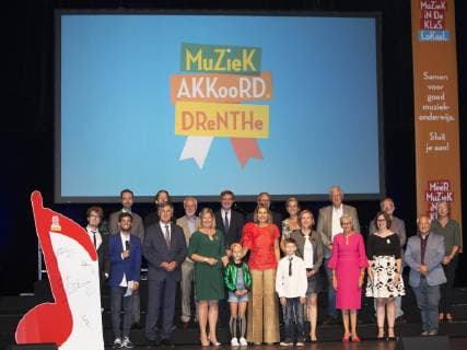 20-06-2019 Drenthe Queen Maxima during the signing of the local music agreement of ‘’More Music in the Classroom’’ and the mobile workshop of the Leerorkest instrumentendepot in Hoogeveen.  Copyright: xPPEx