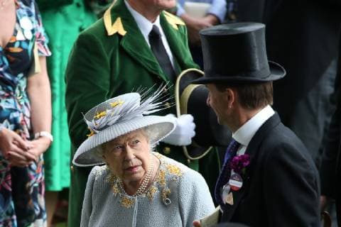 Queen Elizabeth II and CEO of Ascot, Johnny Weatherby attend Ladies Day on day 3 of Royal Ascot at Ascot Racecourse in Berkshire, England. JUNE 20th 2019  MTXx192240
