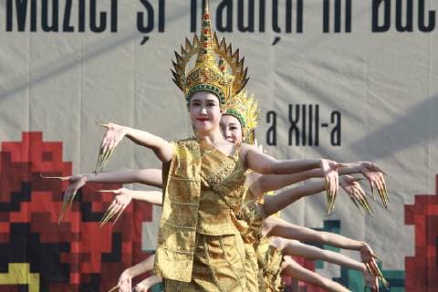 (190624) -- BUCHAREST, June 24, 2019 -- Artists from Beijing Dance Academy of China perform during the 13th International Folklore Festival Music and Traditions in Bucharest, Romania, on June 23, 2019. The three-day folklore festival concluded on Sunday. ) ROMANIA-BUCHAREST-FOLKLORE FESTIVAL GabrielxPetrescu 