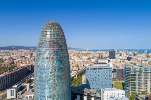 Architektur von Jean Nouvel Spain, Barcelona, cityscape with Torre Glorries in the foreground  TAMF01428