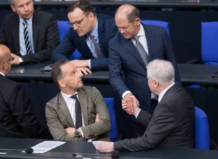 Aussenminister Heiko MAAS (SPD), Gesundheitsminister Jens SPAHN (CDU), Finanzminister Olaf SCHOLZ (SPD) und Innenminister Horst SEEHOFER (l-r CSU) 107. Plenarsitzung im Deutschen Bundestag in Berlin, Deutschand am 27.06.2019.