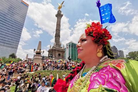 June 29, 2019 - EUM20190629ACT30.JPG.CIUDAD DE MEXICO, MarchMarchaGay.- Este sabado 29 de junio de 2019, se celebra la 41 Marcha por el Orgullo LGBTTTI, en la Ciudad de Mexico, desde el Ãngel de la Independencia hasta el Zocalo capitalino. Foto: Agencia EL UNIVERSAL Roselia ChacaRDB. Copyright: xElxUniversalx