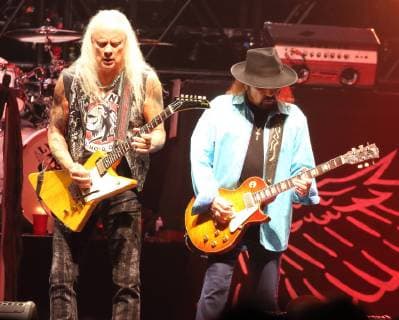 June 29, 2019 - London, United Kingdom - Rickey Medlocke and Gary Rossington on stage as Lynyrd Skynyrd play the London date of their Last of the Street Survivors Farewell Tour at SSE Wembley Arena. London United Kingdom - ZUMAs197 20190629_zaa_s197_037 Copyright: xKeithxMayhewx