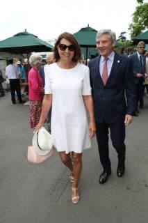 . 03 07 2019. London, United Kingdom. Michael and Carole Middleton arriving on the third day of the Wimbledon Tennis Championships in London. .  xStephenxLockx xi-Imagesx IIM-19872-0008