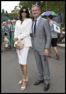 . 03 07 2019. London, United Kingdom. David Coulthard and his wife Karen Minier arriving for the third day of the Wimbledon Tennis Championships in London. .  xStephenxLockx xi-Imagesx IIM-19872-0079
