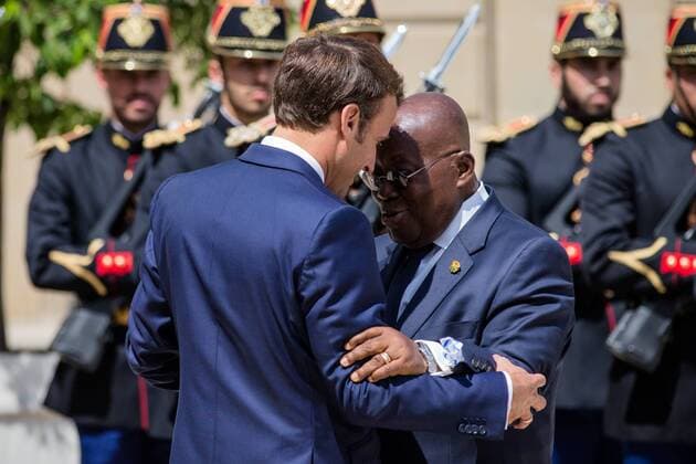 News Bilder des Tages French President Emmanuel Macron welcomes the President of the Republic of Ghana, Nana Akufo Addo, for a meeting at the Elysee Palace, in Paris, France on July 11th 2019.  Copyright: xAurelienxMorissardx