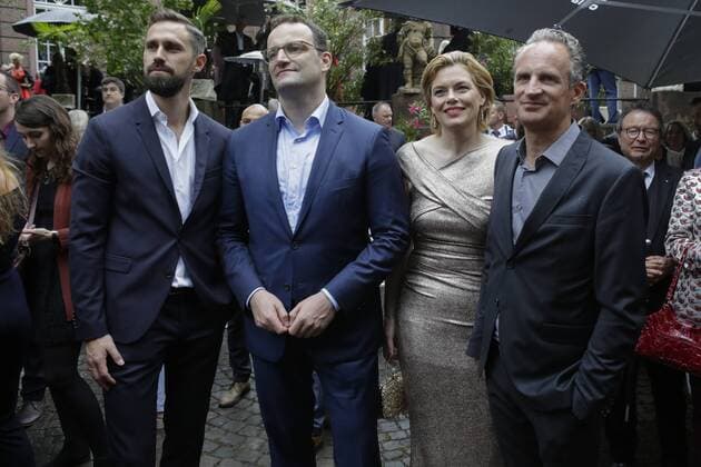 Germany: Nibelungen-Festspiele 2019 premiere The Federal Minister of Health Jens Spahn (2nd left), his husband Daniel Funke (left), the Federal Ministry of Food, Agriculture and Consumer Protection Julia Klockner (2nd right) her husband Ralph Grieser (right) are pictured before the premiere of the ‘Nibelungen-Festspiele . Actors, politicians and other VIPs attended the opening night of the 2019 Nibelungen-Festspiele (Nibelung Festival) in Worms. The play in the 18. Season of the festival is called Uberwaltigung (Overcoming) from author Thomas Melle, and directed by Lilja Rupprecht. It retells of the original Song of the Nibelungs, starting at the end and attempting to rewrite the story to a better, less deadly attempt. Worms Rhineland-Palatinate Germany Worms Cathedral  MichaelxDebets