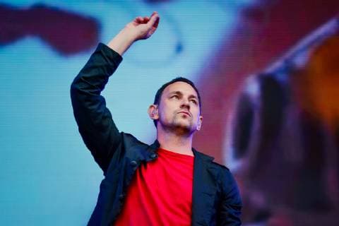 Ukraine: Music Festival Atlas Weekend 2019 (6 day) KYIV, UKRAINE - JULY 14, 2019: Valeriy Kharchyshyn soloist of the group Druha Rika during Music Festival Atlas Weekend 2019 Kiev Kiev Ukraine Atlas Weekend  AleksandrxGusev