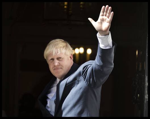 . 24 07 2019. London, United Kingdom. Boris Johnson waves from the steps of No10 Downing Street in London after becoming the new Prime Minister of the United Kingdom.  xStephenxLockx xi-Imagesx IIM-19967-0068