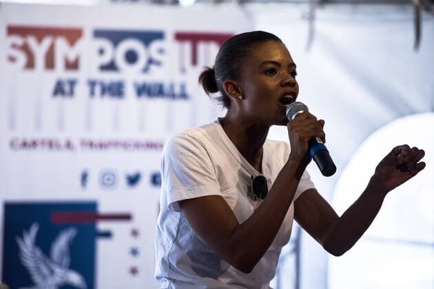 July 27, 2019, Sunland Park, New Mexico, USA: Conservative commentator CANDACE OWENS speaks to a crowd during the Symposium at The Wall event next to the privately-funded fence along the U.S.-Mexico border in Sunland Park, New Mexico. Sunland Park USA - ZUMAj106 20190727_zap_j106_003 Copyright: xJoelxAngelxJuarezx