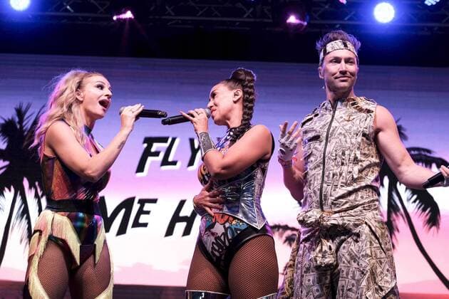 July 27, 2019, Lulworth, Dorset, United Kingdom: Vengaboys Dance pop group performs live on stage during a Camp Bestival festival in Lulworth. Lulworth United Kingdom - ZUMAs197 20190727_zaa_s197_230 Copyright: xDawnxFletcher-Parkx