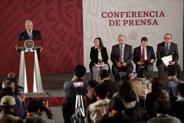 July 29, 2019: EUM20190729NAC03.JPG .CIUDAD DE MEXICO. PresidencyPresidencia-AMLO.- 29 de julio de 2019. El presidente Andres Manuel Lopez Obrador durante conferencia matutina en Palacio Nacional. Lo acompanan Rocio Nahle, secretaria de Energia; Ricardo Sheffield, titular de la Profeco; y Ricardo Rodriguez, director del SAE. Foto: Agencia EL UNIVERSALIvan StephensEELG Copyright: xElxUniversalx