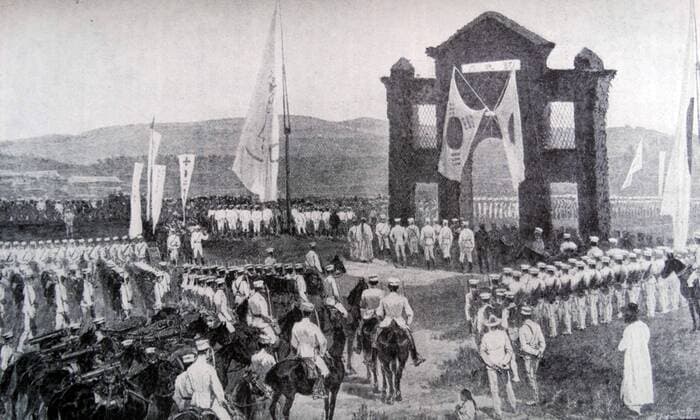 Japanese troops victorious at Asan Japanese troops victorious at Asan, Korea during the First Sino-Japanese War 1894 Copyright: xPhoto12 AnnxRonanxPicturexLibraryx ARP17A26375